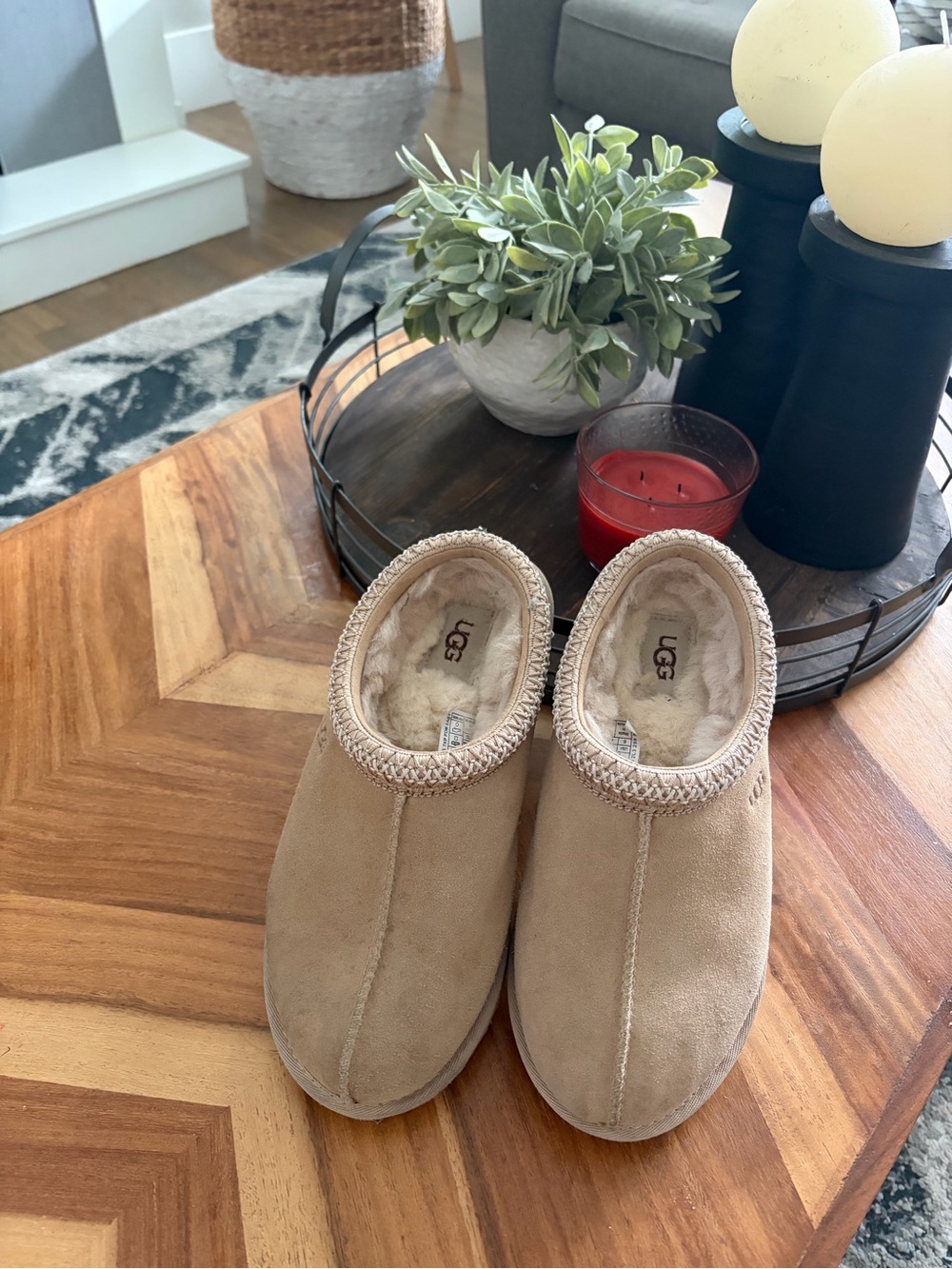 UGG Women’s Slip-On Suede Shearling Mules in Chestnut Tan